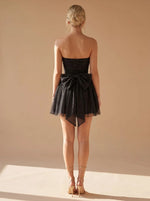 Mini Dress Strapless Bustier Pleated Glitter Woven