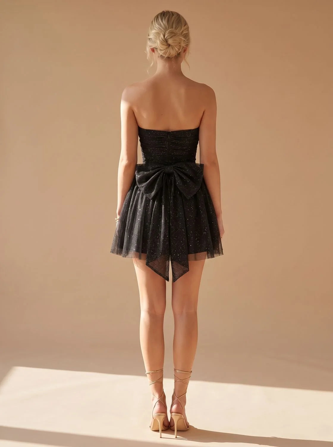 Mini Dress Strapless Bustier Pleated Glitter Woven