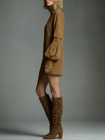 Mini Dress Suede Turtleneck Loose Fit