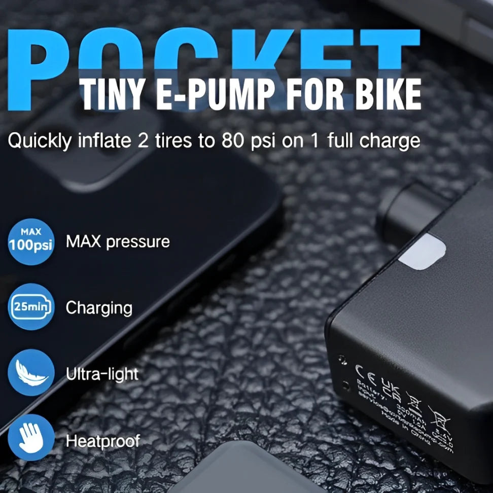 Mini Electric Bike Pump Compact Type-C Rechargeable 100 PSI