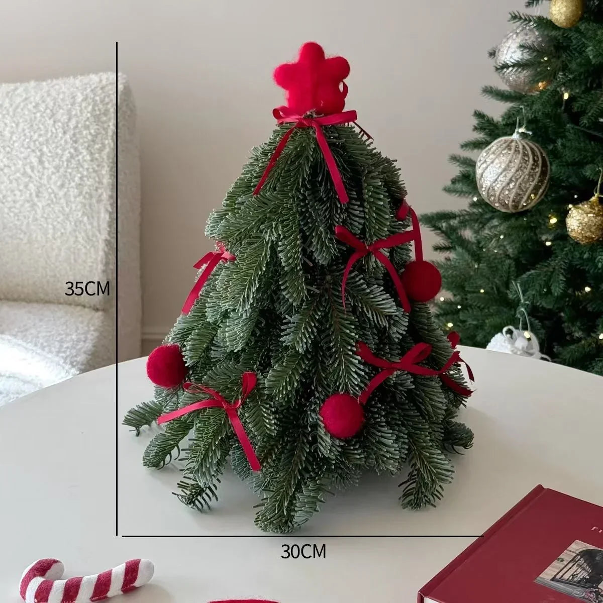 Mini Tabletop Christmas Tree 13.8 Inch Felt Ornaments