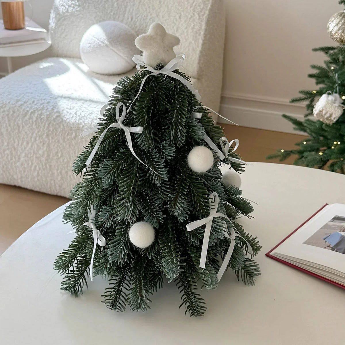 Mini Tabletop Christmas Tree 13.8 Inch Felt Ornaments