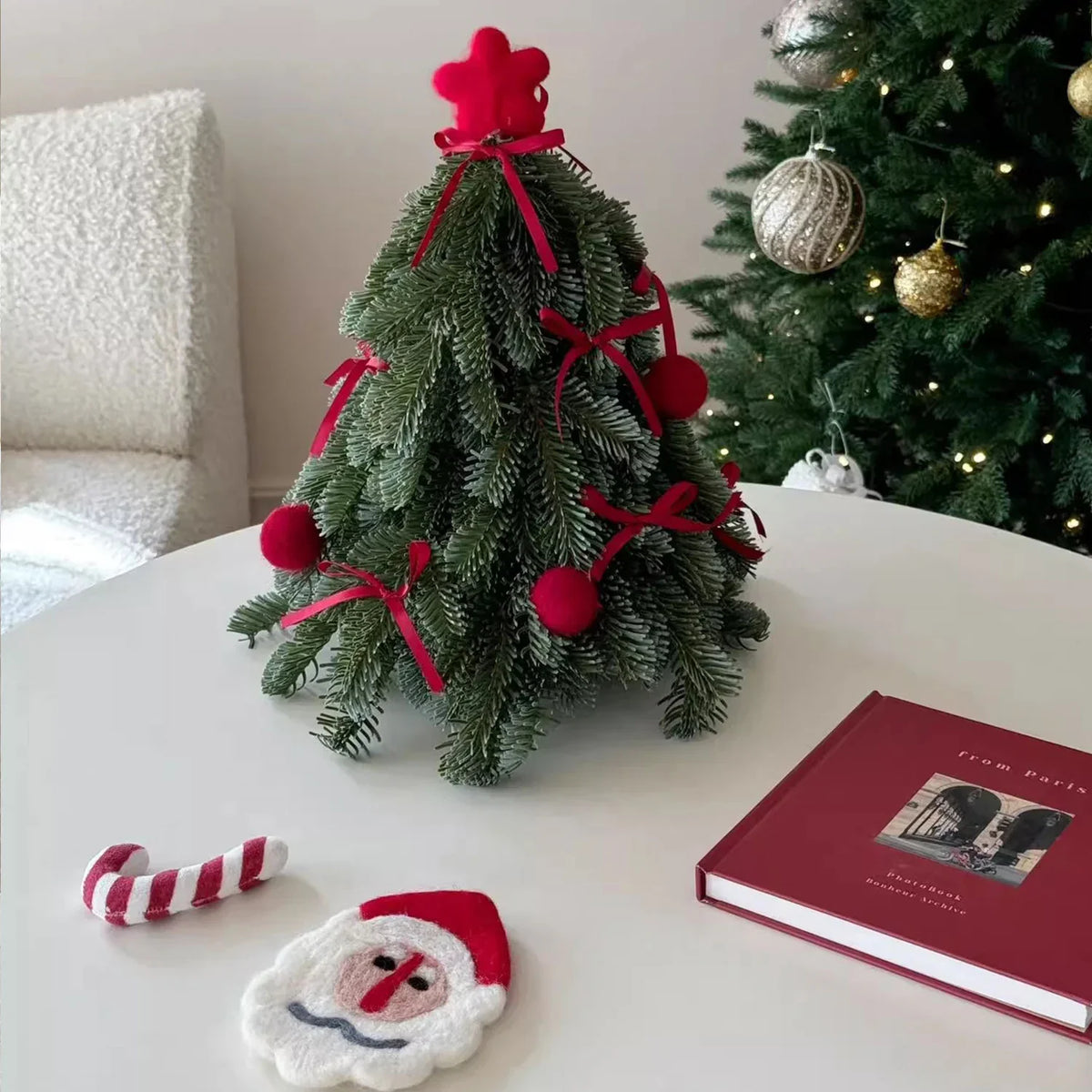 Mini Tabletop Christmas Tree 13.8 Inch Felt Ornaments