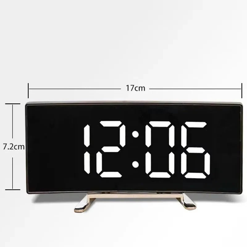 Mirror Alarm Clock Curved Design Silent LED Display