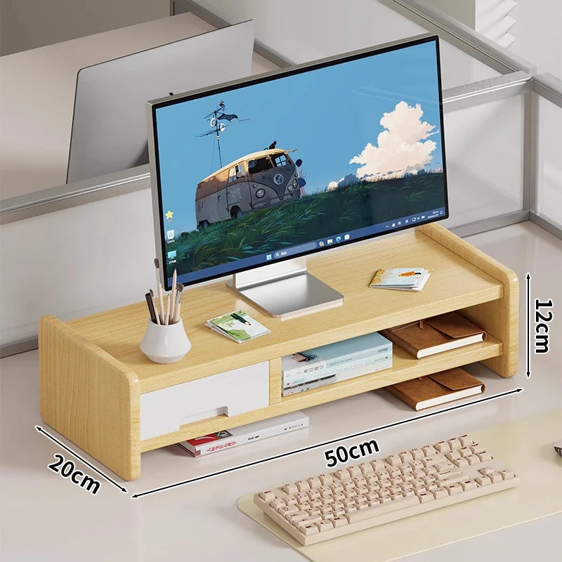 Monitor Riser Wood Two-Tier Cable Management