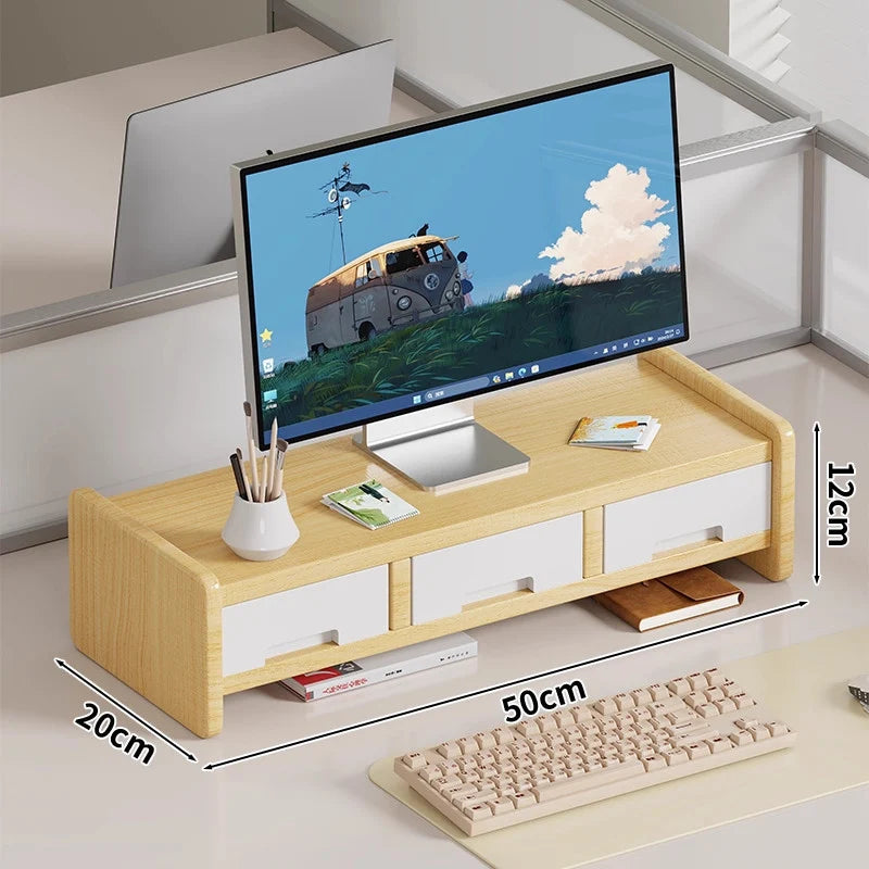 Monitor Riser Wood Two-Tier Cable Management