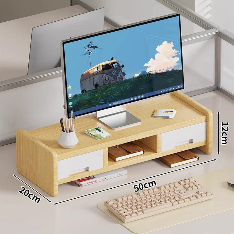Monitor Riser Wood Two-Tier Cable Management