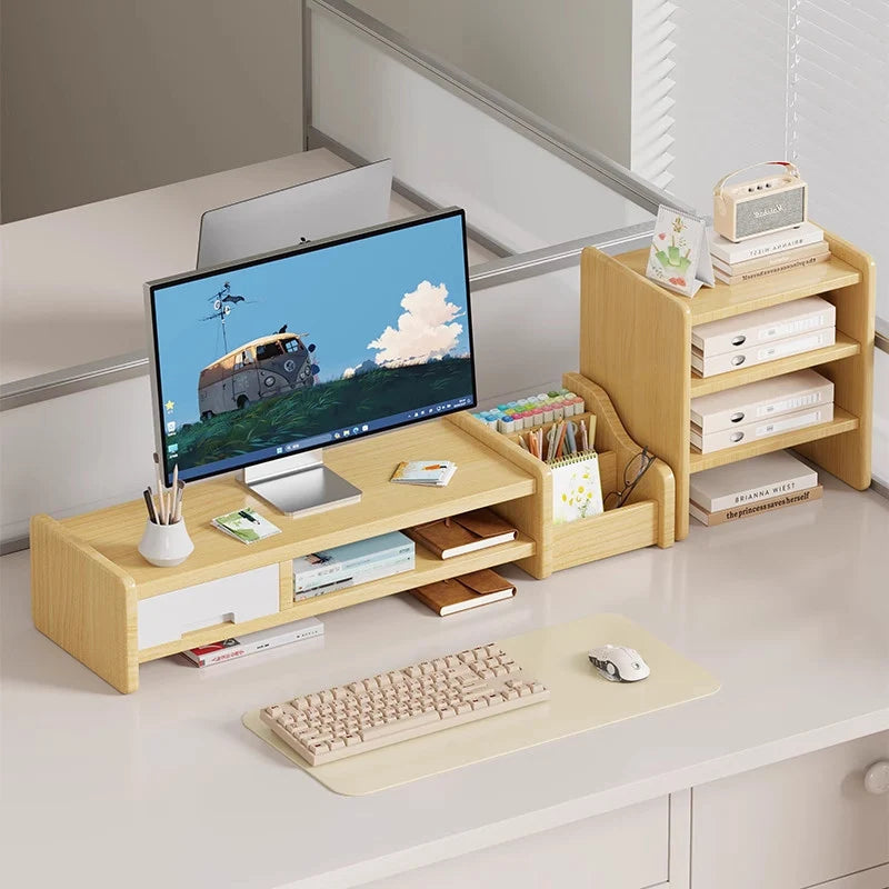 Monitor Riser Wood Two-Tier Cable Management