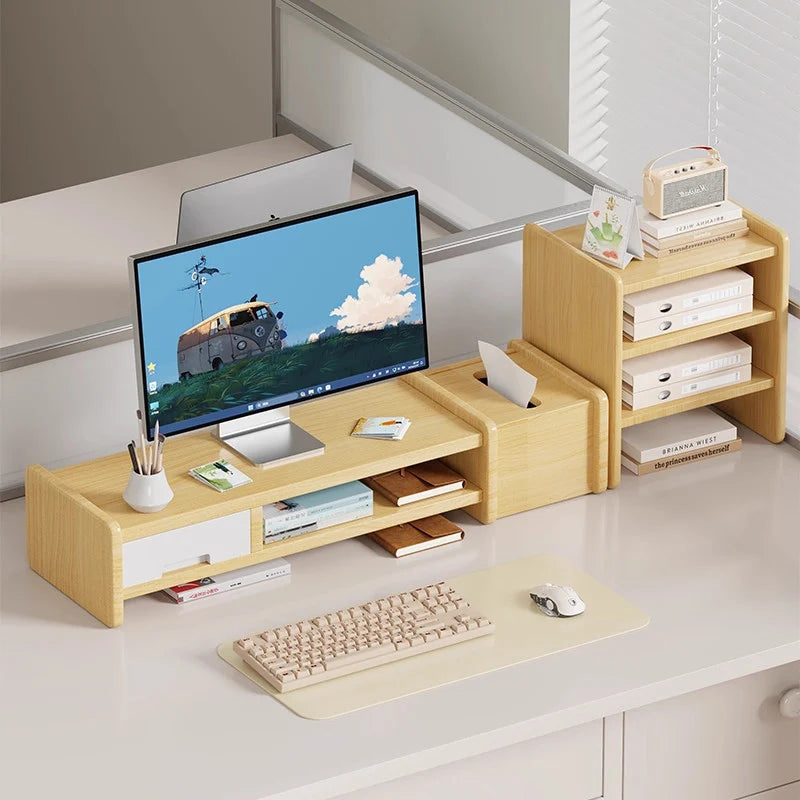 Monitor Riser Wood Two-Tier Cable Management