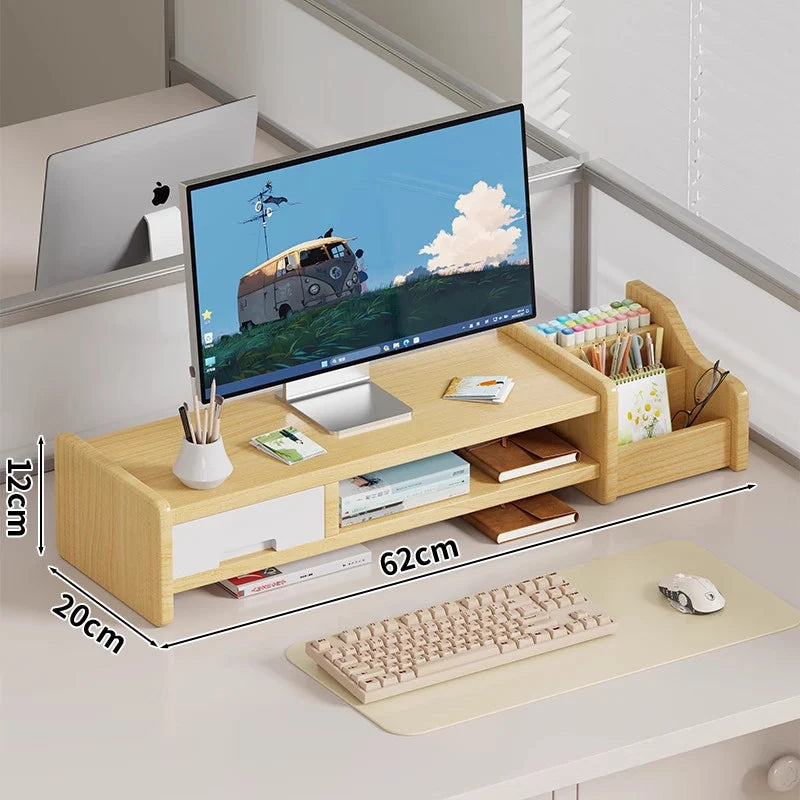 Monitor Riser Wood Two-Tier Cable Management