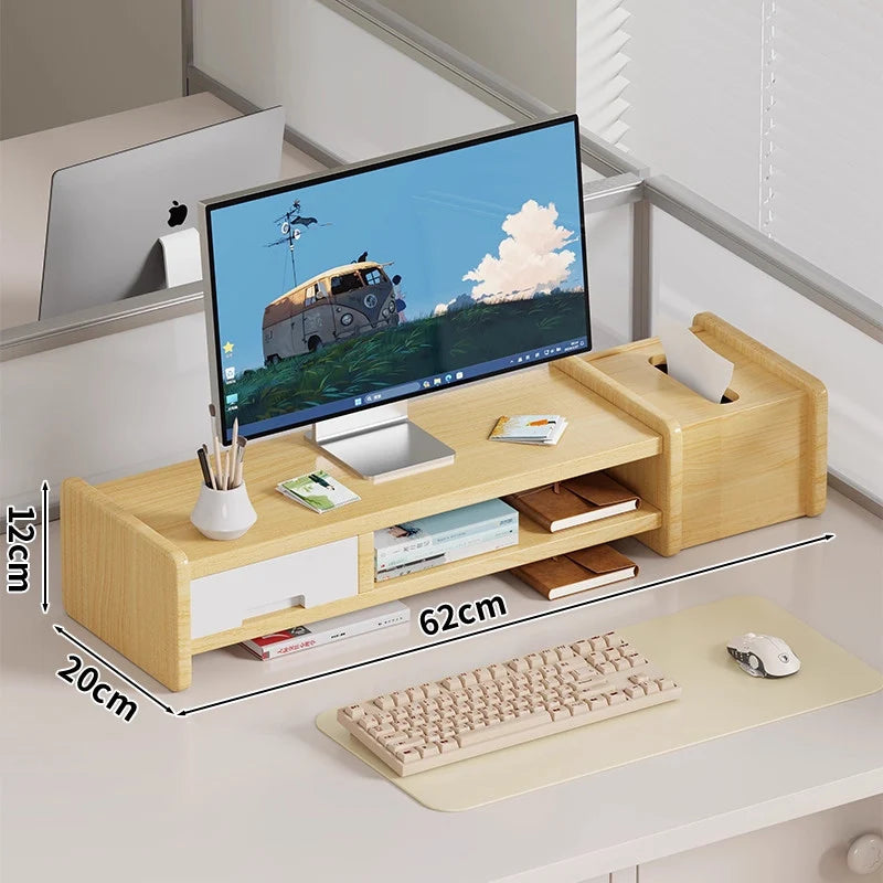 Monitor Riser Wood Two-Tier Cable Management