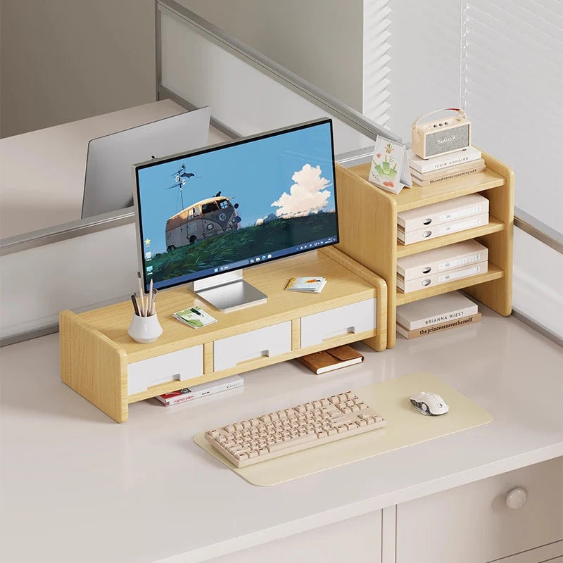 Monitor Riser Wood Two-Tier Cable Management