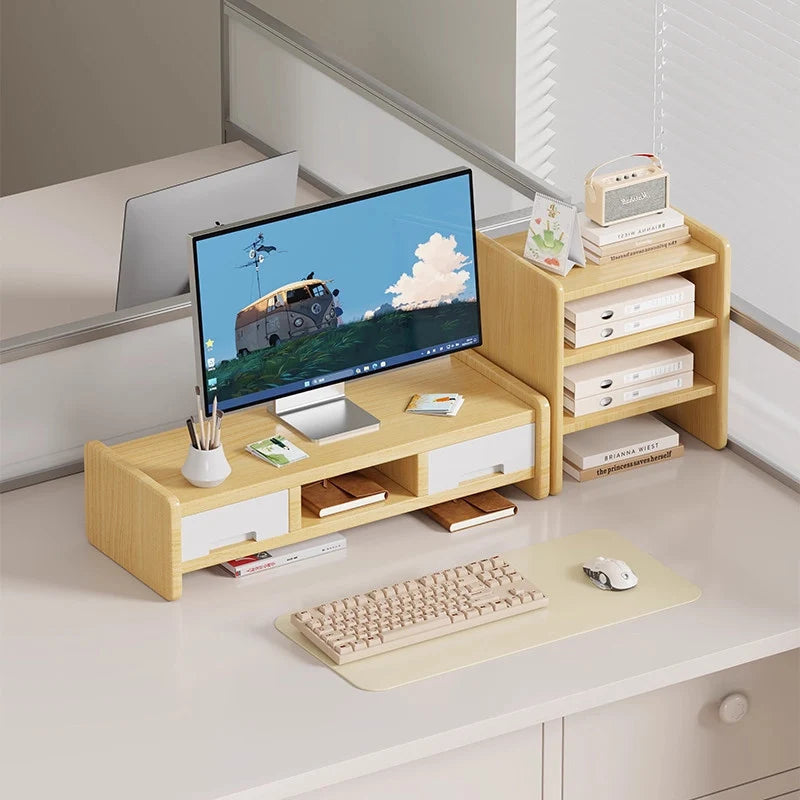 Monitor Riser Wood Two-Tier Cable Management