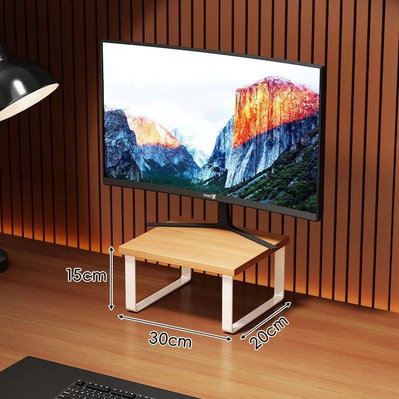 Monitor Stand Wood-Look Top Under-Shelf Storage Non-Slip Pads
