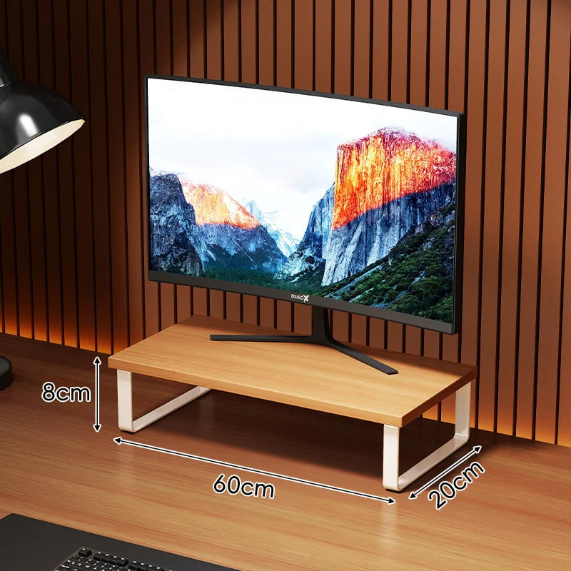 Monitor Stand Wood-Look Top Under-Shelf Storage Non-Slip Pads