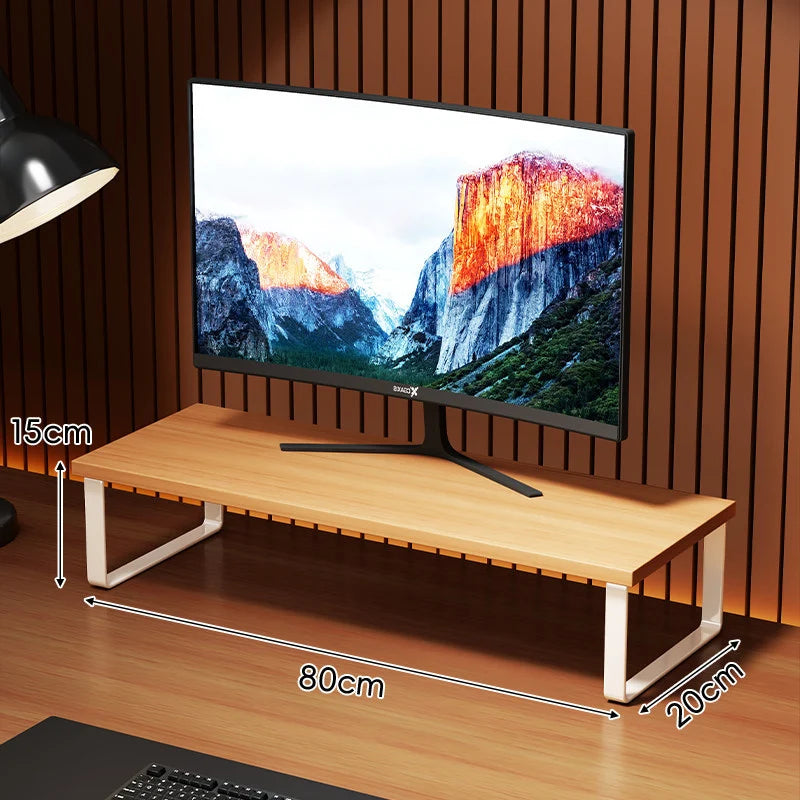 Monitor Stand Wood-Look Top Under-Shelf Storage Non-Slip Pads