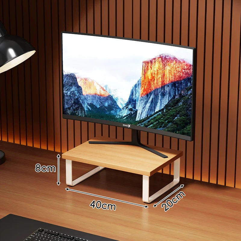 Monitor Stand Wood-Look Top Under-Shelf Storage Non-Slip Pads