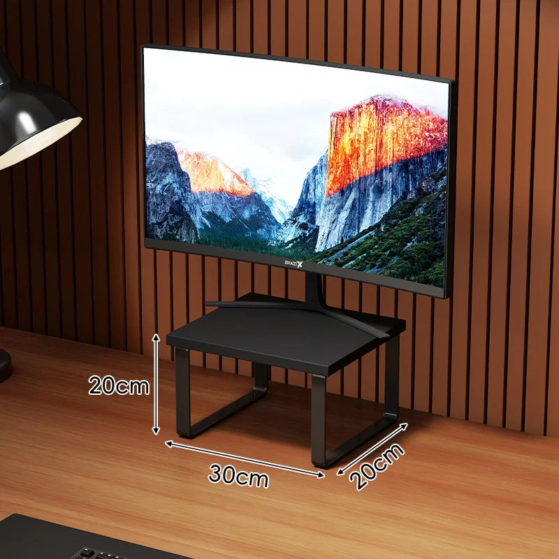 Monitor Stand Wood-Look Top Under-Shelf Storage Non-Slip Pads