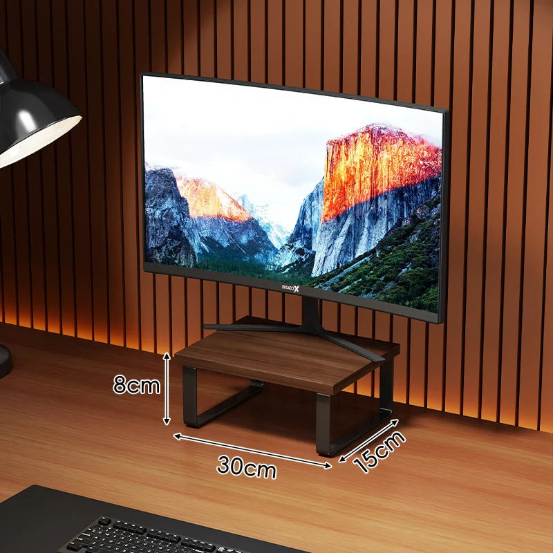 Monitor Stand Wood-Look Top Under-Shelf Storage Non-Slip Pads