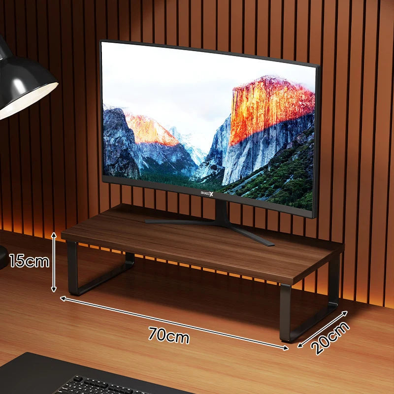 Monitor Stand Wood-Look Top Under-Shelf Storage Non-Slip Pads