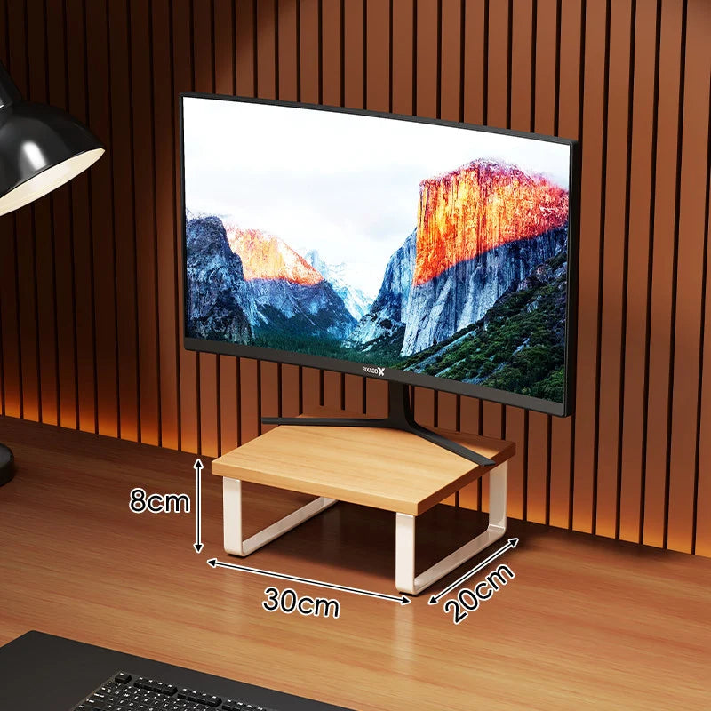 Monitor Stand Wood-Look Top Under-Shelf Storage Non-Slip Pads