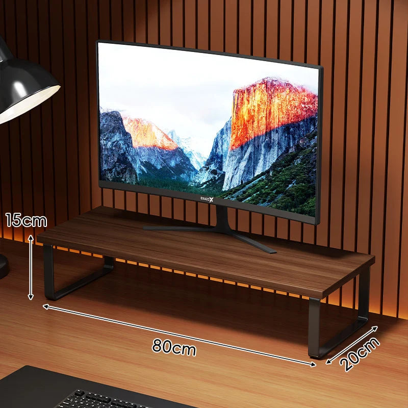 Monitor Stand Wood-Look Top Under-Shelf Storage Non-Slip Pads