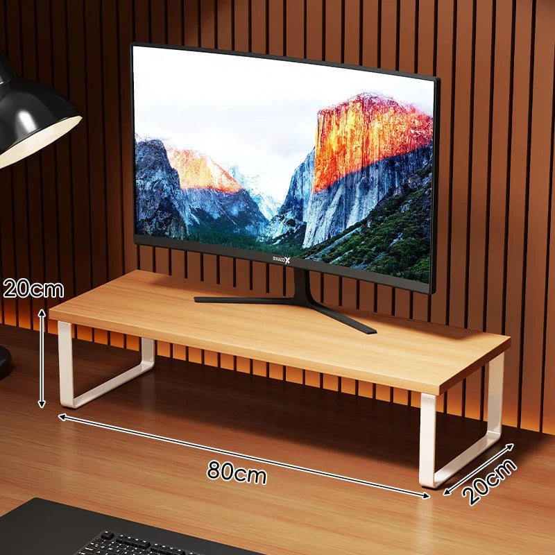 Monitor Stand Wood-Look Top Under-Shelf Storage Non-Slip Pads