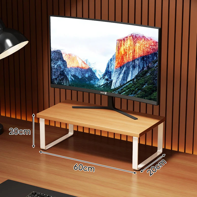 Monitor Stand Wood-Look Top Under-Shelf Storage Non-Slip Pads