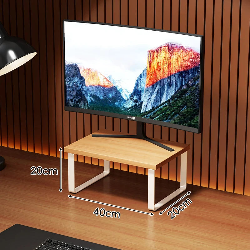 Monitor Stand Wood-Look Top Under-Shelf Storage Non-Slip Pads