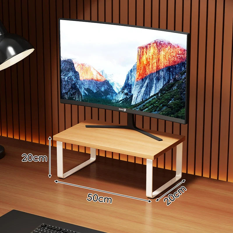 Monitor Stand Wood-Look Top Under-Shelf Storage Non-Slip Pads