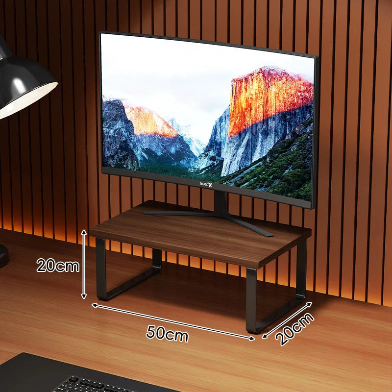 Monitor Stand Wood-Look Top Under-Shelf Storage Non-Slip Pads