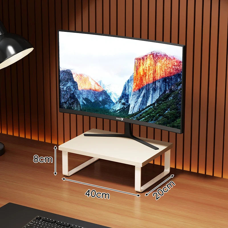 Monitor Stand Wood-Look Top Under-Shelf Storage Non-Slip Pads