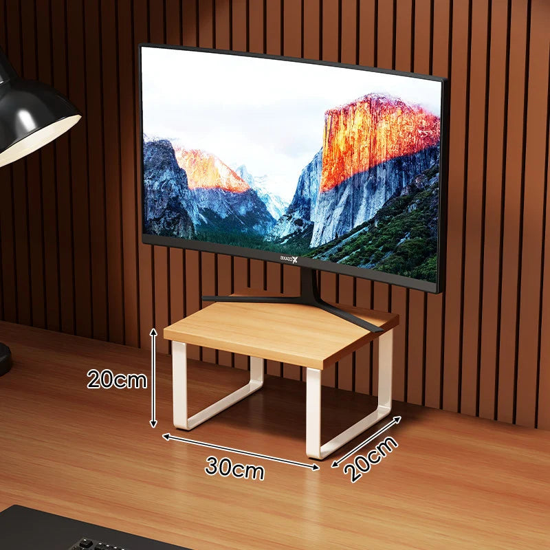 Monitor Stand Wood-Look Top Under-Shelf Storage Non-Slip Pads