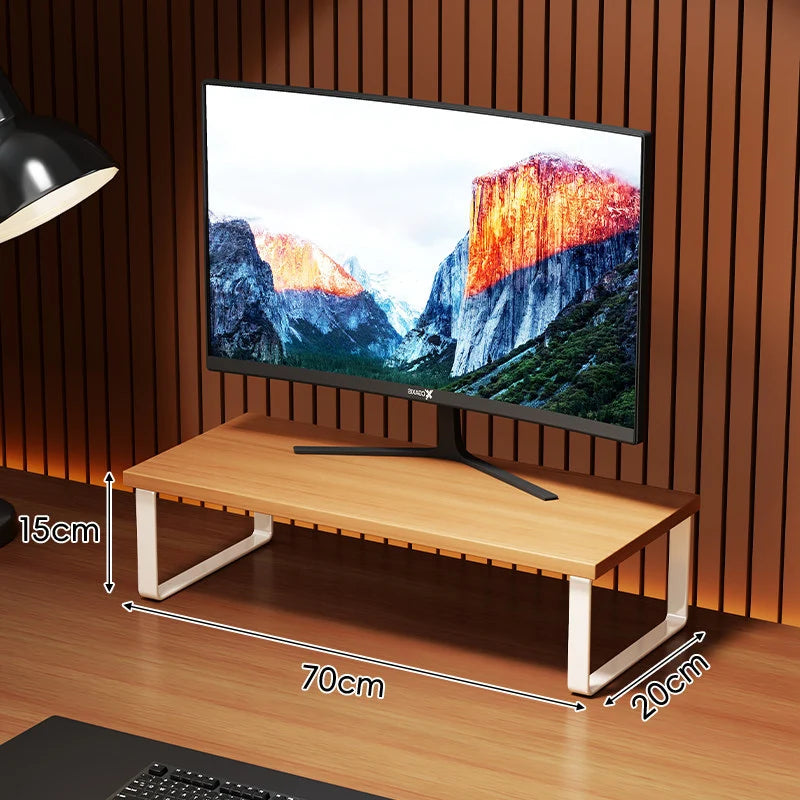 Monitor Stand Wood-Look Top Under-Shelf Storage Non-Slip Pads