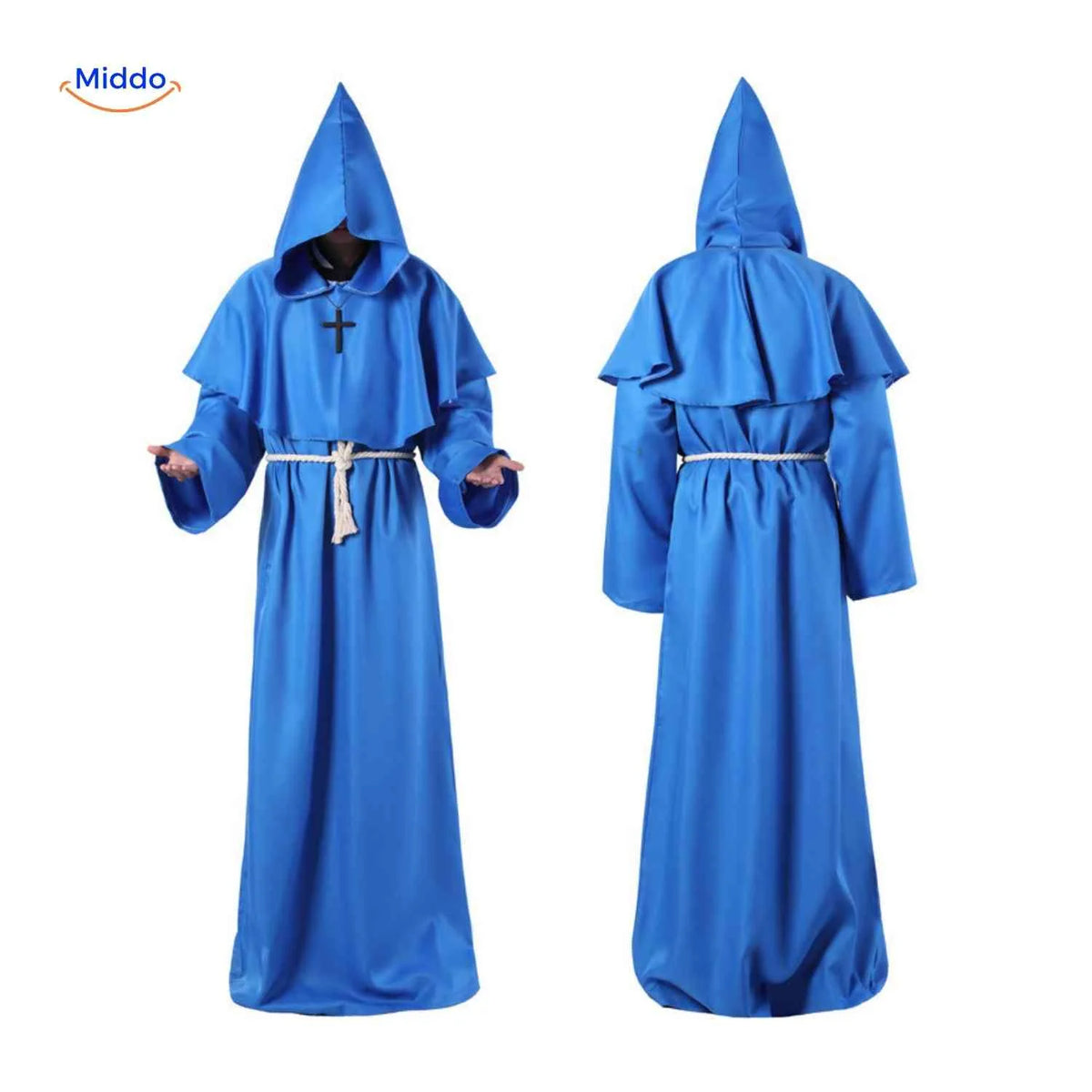 Monk Costume Hooded Floor-Length Robe with Rope Belt