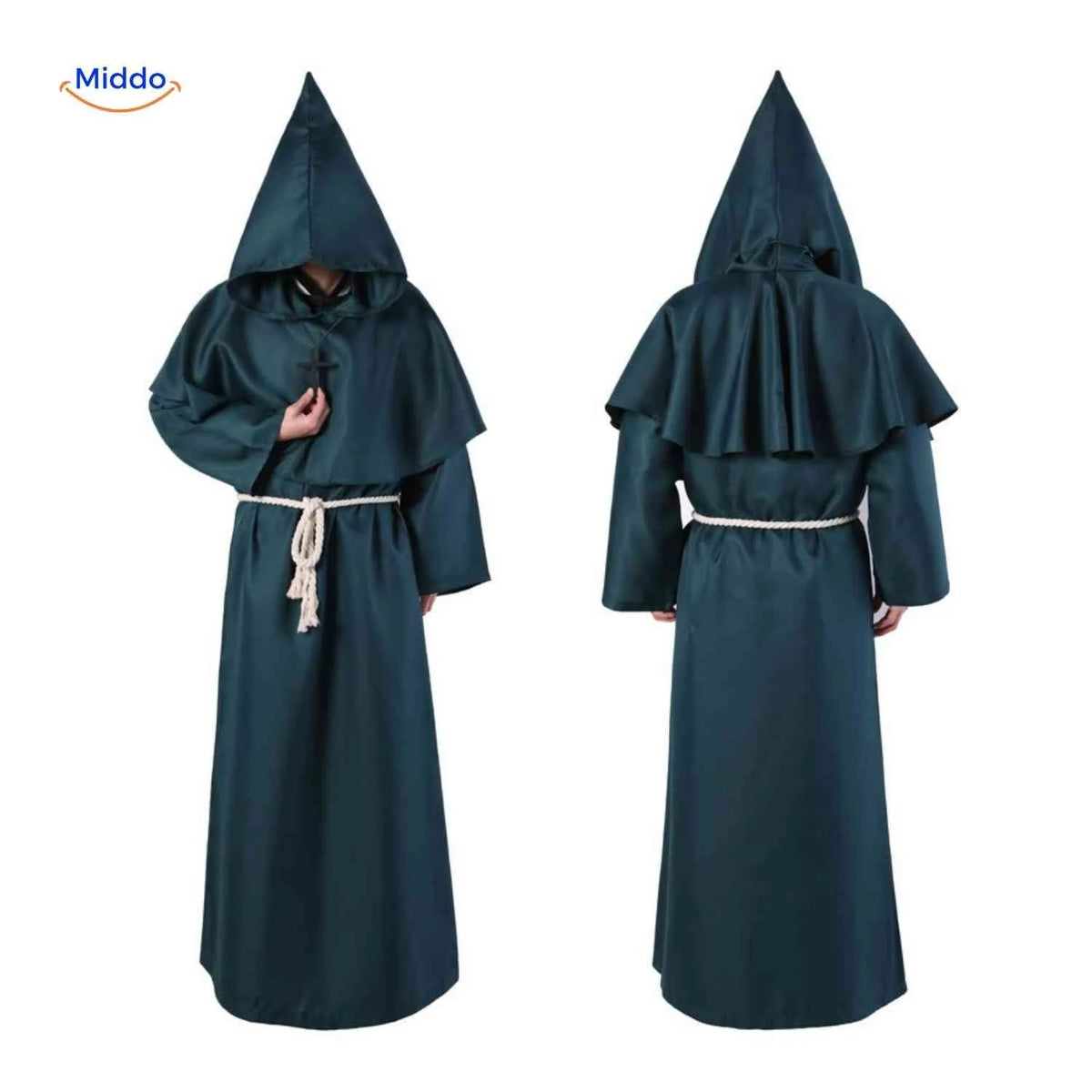 Monk Costume Hooded Floor-Length Robe with Rope Belt