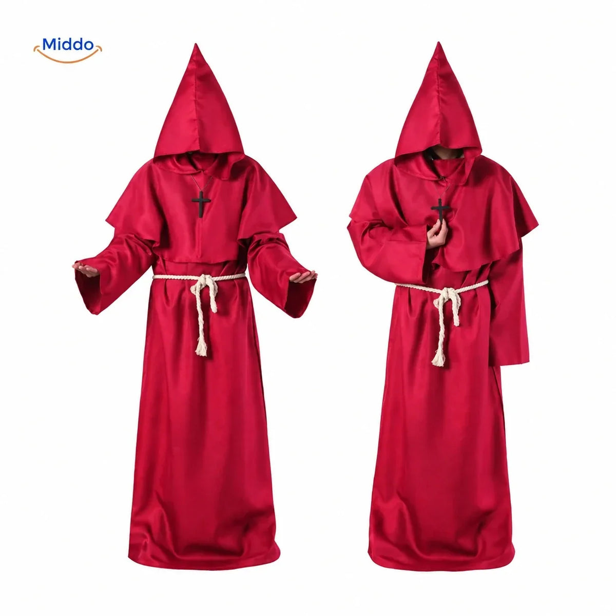 Monk Costume Robe Hooded Cotton Blend With Rope Belt