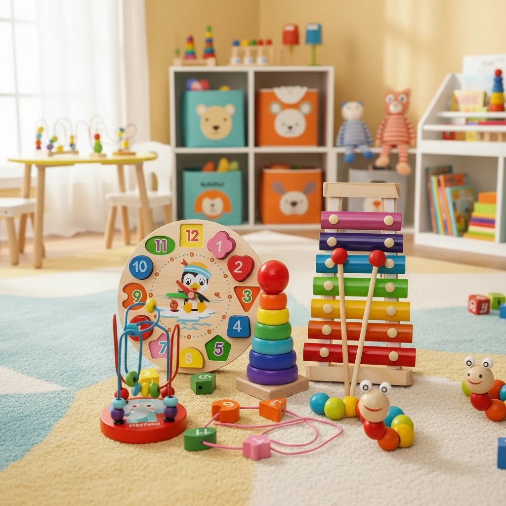 Montessori Toy Set Natural Wood 5 Learning Modules