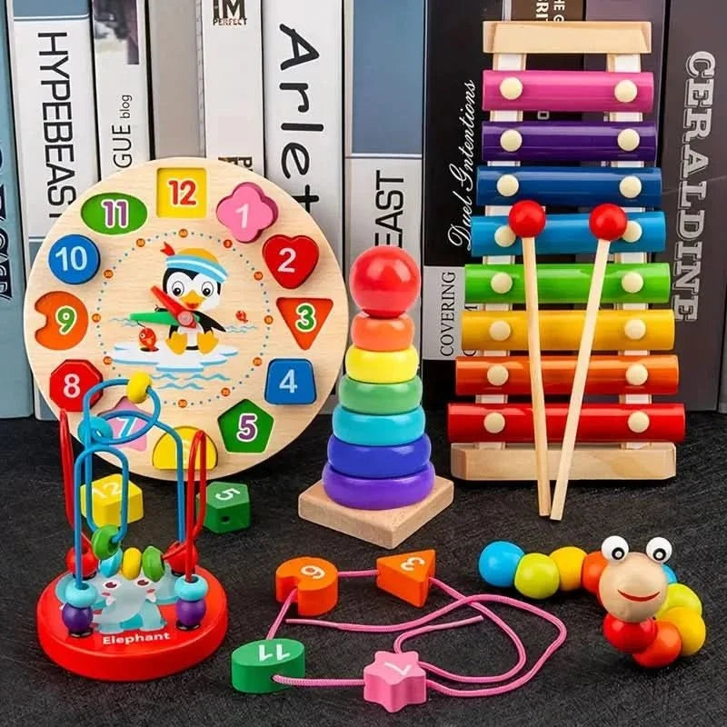 Montessori Toy Set Natural Wood 5 Learning Modules