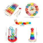 Montessori Toy Set Natural Wood 5 Learning Modules