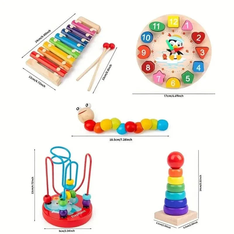Montessori Toy Set Natural Wood 5 Learning Modules