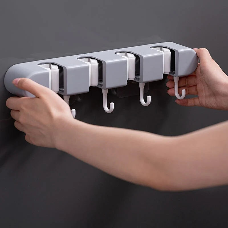 Mop & Broom Holder Wall-Mounted Space-Saving