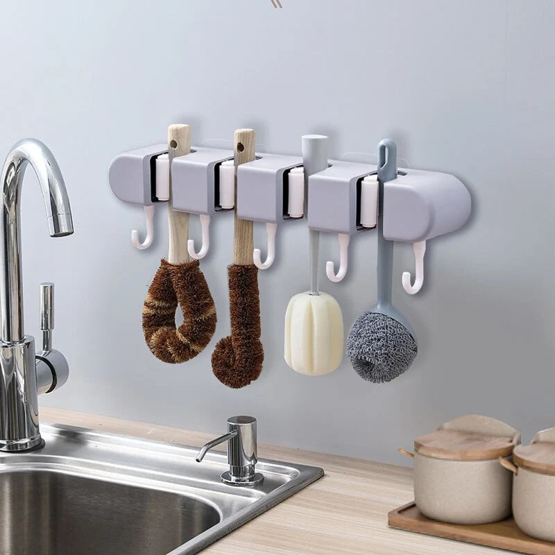 Mop & Broom Holder Wall-Mounted Space-Saving