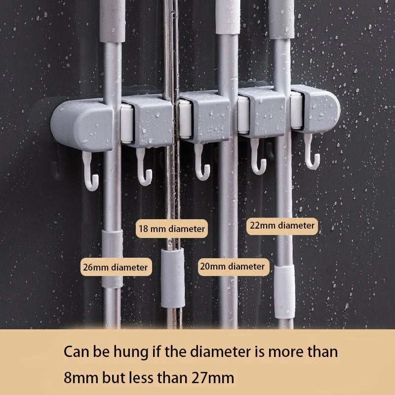 Mop & Broom Holder Wall-Mounted Space-Saving