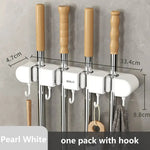 Mop and Broom Holder Wall-Mounted with Hooks