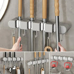 Mop and Broom Holder Wall-Mounted with Hooks