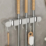 Mop and Broom Holder Wall-Mounted with Hooks