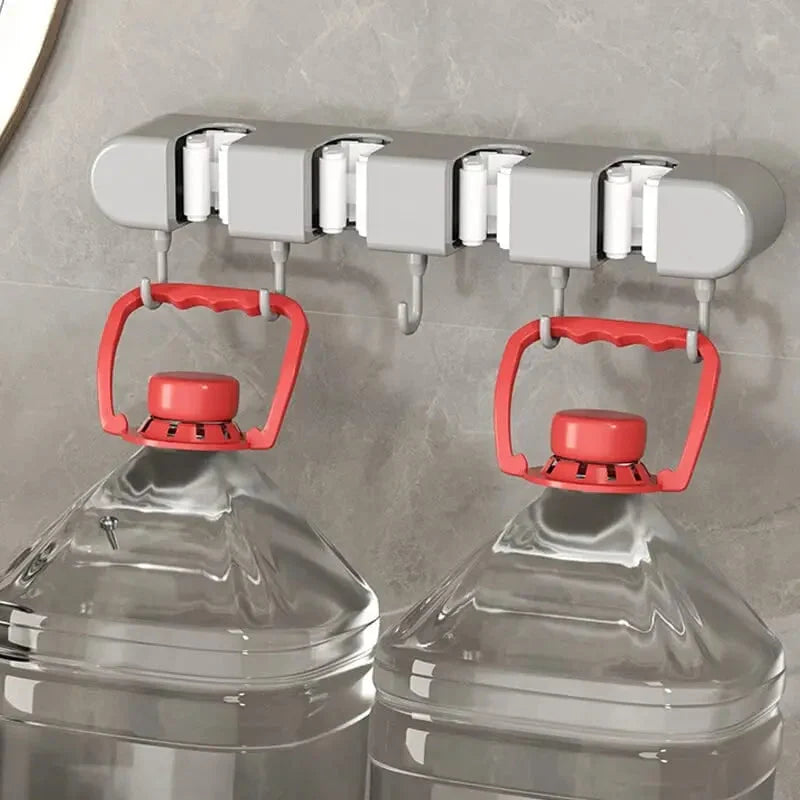 Mop and Broom Holder Wall-Mounted with Hooks
