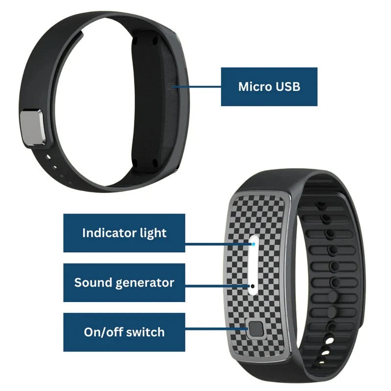 Mosquito Repellent Bracelet Chemical-Free Ultrasonic USB Rechargeable