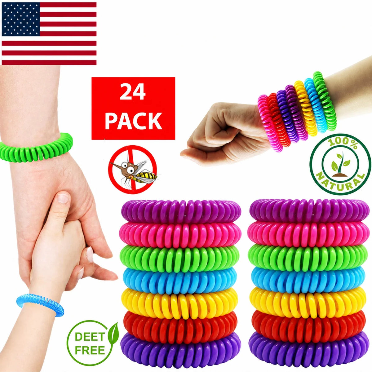 Mosquito Repellent Bracelets DEET-Free Waterproof Set of 24